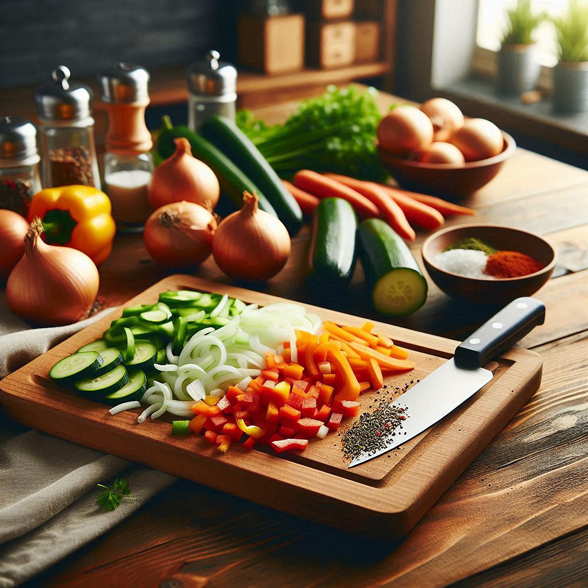 Ingredientes frescos y herramientas de chef